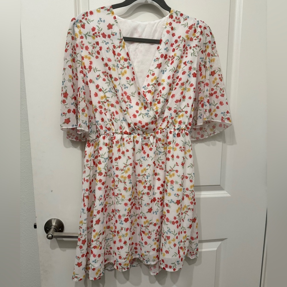 NWOT Floral V-Neck Dress - White and Red